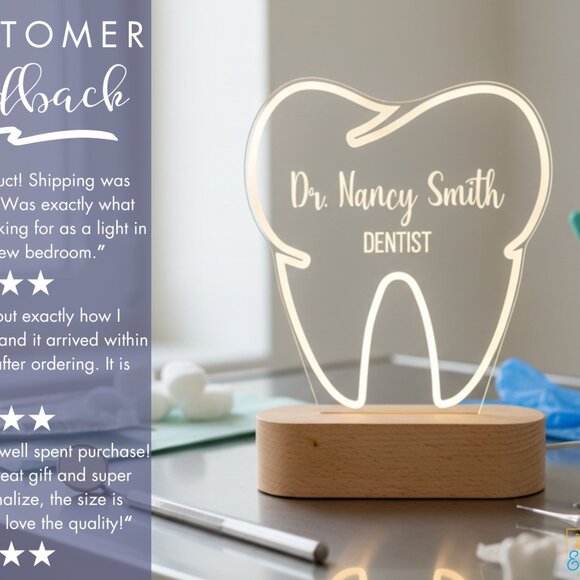 Dentist Night Light – Personalized LED Tooth Lamp for Office Decor - Picture 7 of 8